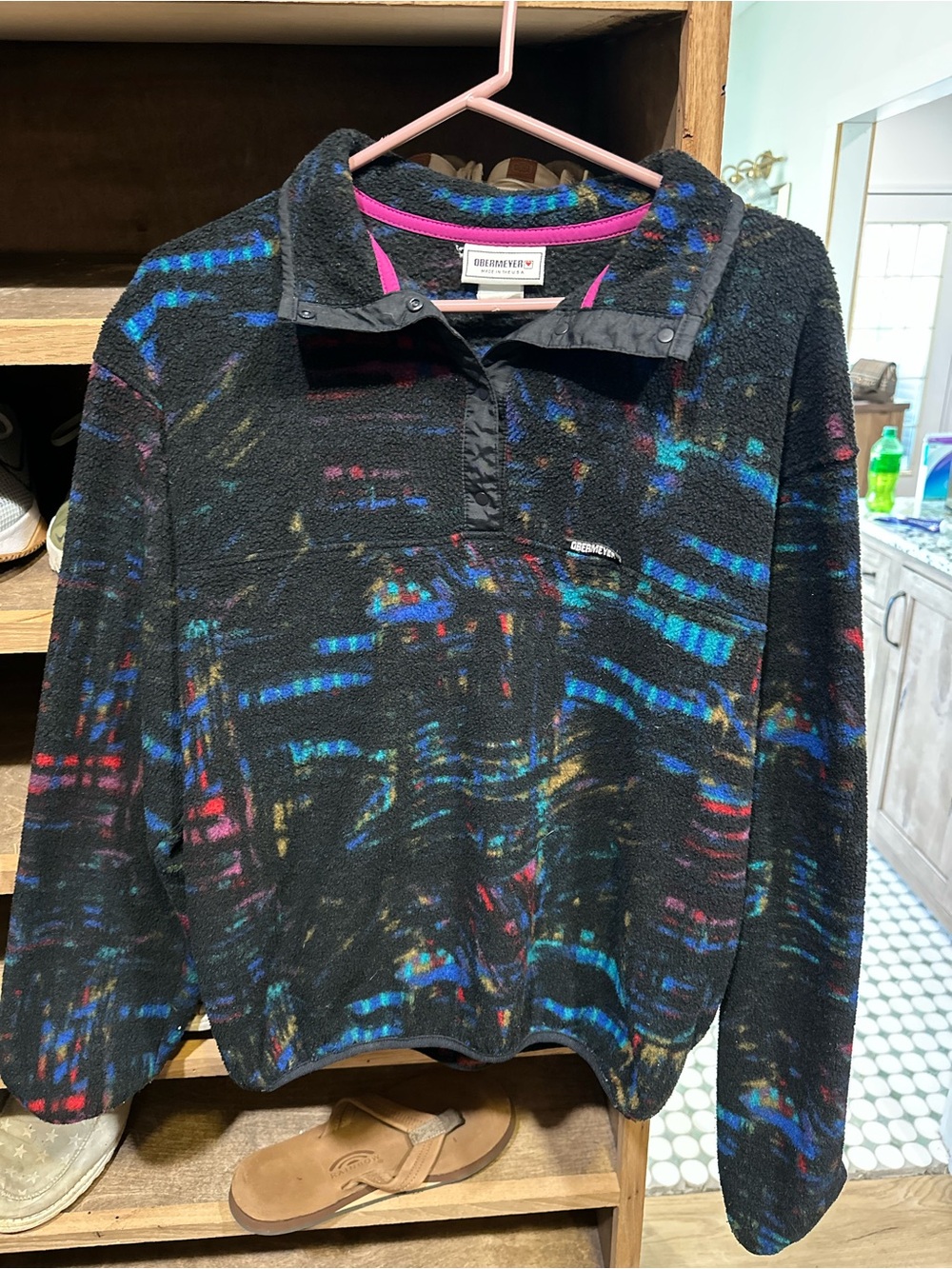 Vintage Obermeyer Women's Black Multi-Color Fleece Pullover